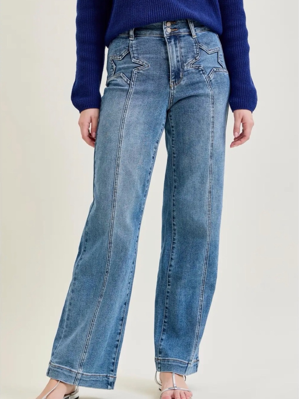 Judy Blue NWT Size 11/30 High Rise Wide Leg Star Front Seam Jeans